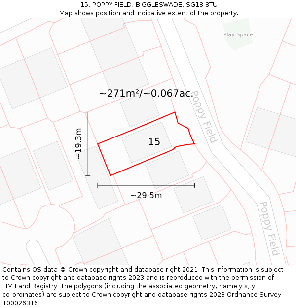 15, POPPY FIELD, BIGGLESWADE, SG18 8TU: Plot and title map