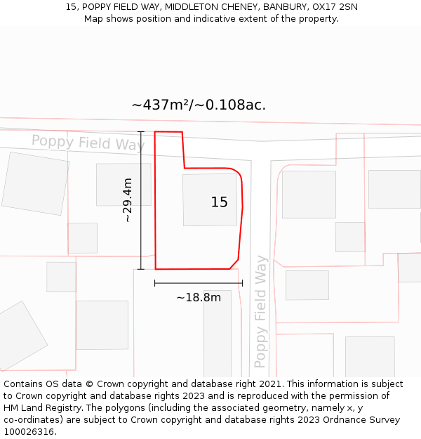 15, POPPY FIELD WAY, MIDDLETON CHENEY, BANBURY, OX17 2SN: Plot and title map