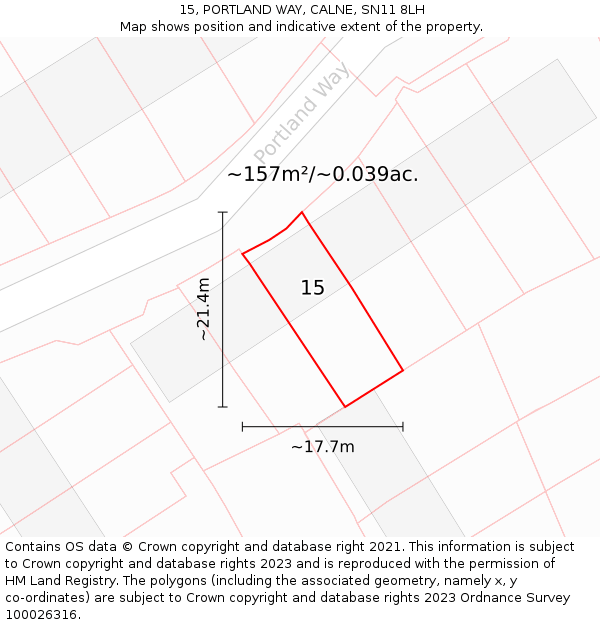 15, PORTLAND WAY, CALNE, SN11 8LH: Plot and title map