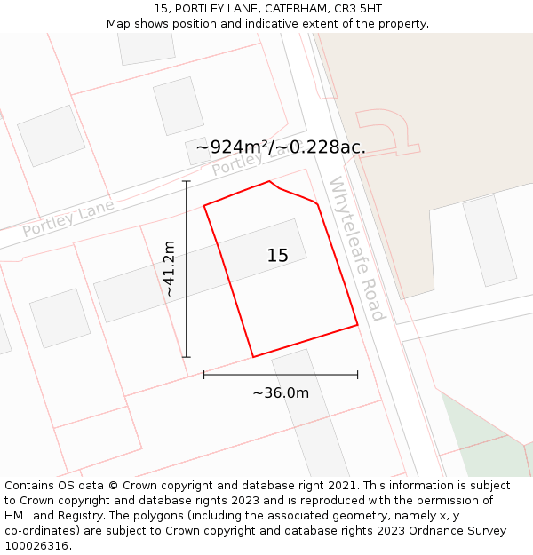 15, PORTLEY LANE, CATERHAM, CR3 5HT: Plot and title map