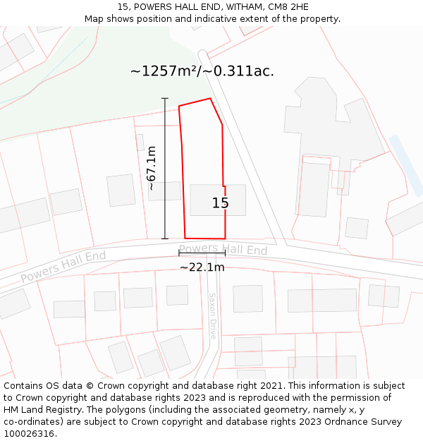 15, POWERS HALL END, WITHAM, CM8 2HE: Plot and title map