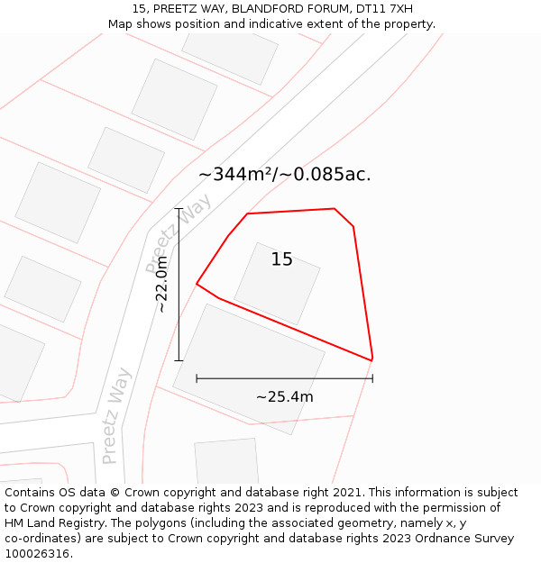 15, PREETZ WAY, BLANDFORD FORUM, DT11 7XH: Plot and title map