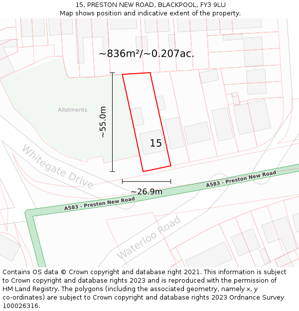 15, PRESTON NEW ROAD, BLACKPOOL, FY3 9LU: Plot and title map