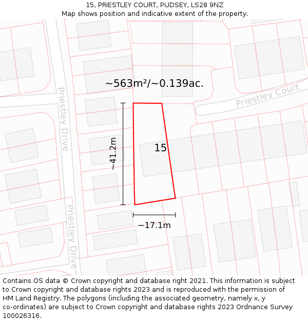 15, PRIESTLEY COURT, PUDSEY, LS28 9NZ: Plot and title map