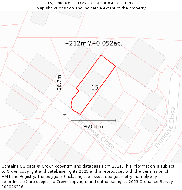 15, PRIMROSE CLOSE, COWBRIDGE, CF71 7DZ: Plot and title map