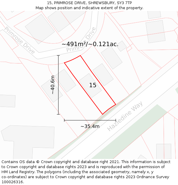 15, PRIMROSE DRIVE, SHREWSBURY, SY3 7TP: Plot and title map