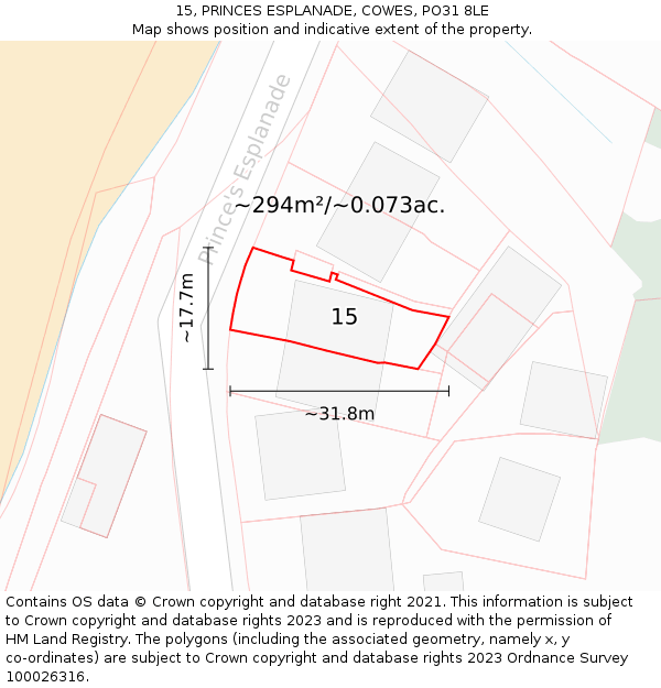 15, PRINCES ESPLANADE, COWES, PO31 8LE: Plot and title map