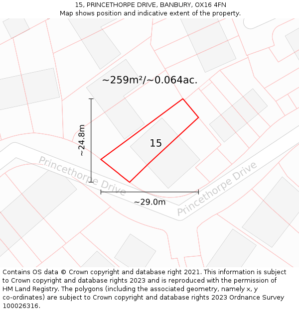 15, PRINCETHORPE DRIVE, BANBURY, OX16 4FN: Plot and title map