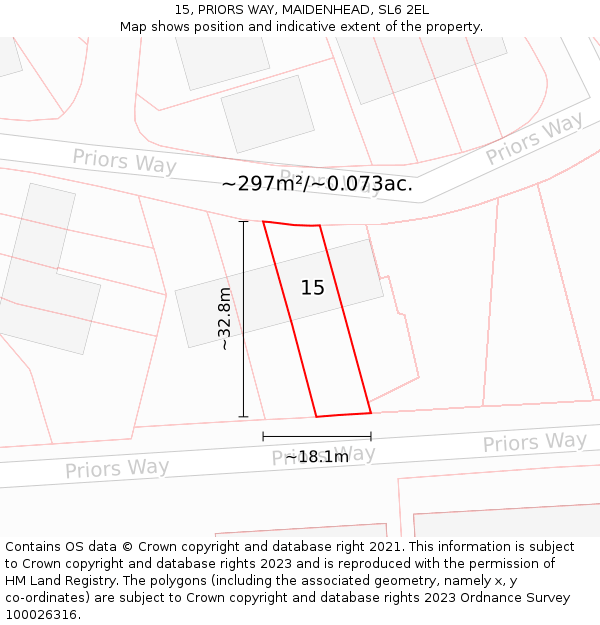 15, PRIORS WAY, MAIDENHEAD, SL6 2EL: Plot and title map