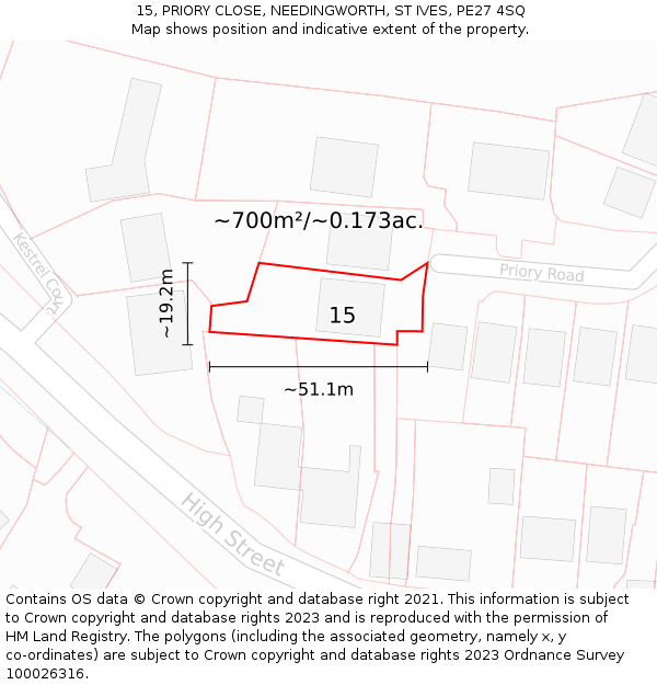 15, PRIORY CLOSE, NEEDINGWORTH, ST IVES, PE27 4SQ: Plot and title map