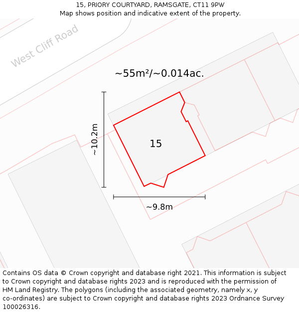 15, PRIORY COURTYARD, RAMSGATE, CT11 9PW: Plot and title map