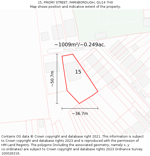 15, PRIORY STREET, FARNBOROUGH, GU14 7HX: Plot and title map