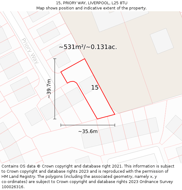 15, PRIORY WAY, LIVERPOOL, L25 8TU: Plot and title map