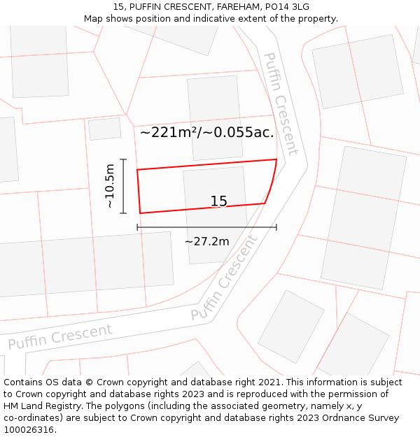 15, PUFFIN CRESCENT, FAREHAM, PO14 3LG: Plot and title map