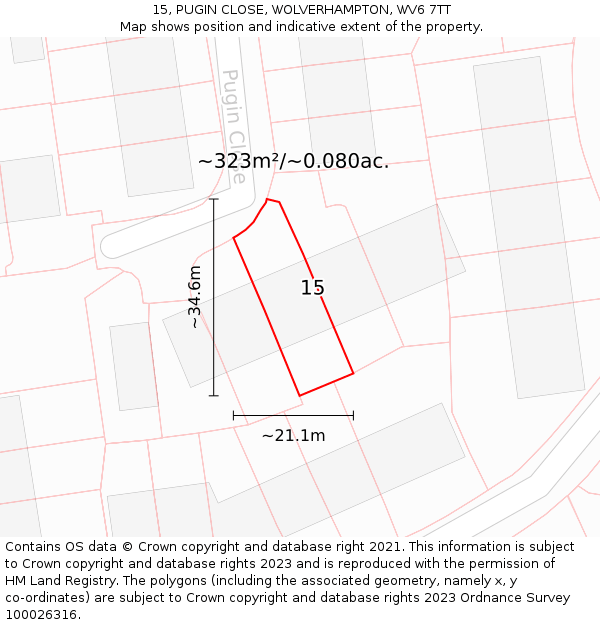 15, PUGIN CLOSE, WOLVERHAMPTON, WV6 7TT: Plot and title map