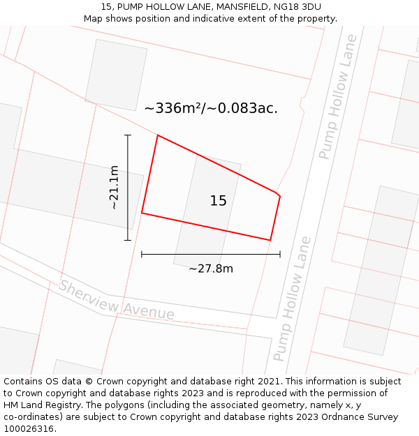 15, PUMP HOLLOW LANE, MANSFIELD, NG18 3DU: Plot and title map