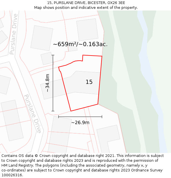 15, PURSLANE DRIVE, BICESTER, OX26 3EE: Plot and title map