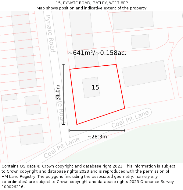 15, PYNATE ROAD, BATLEY, WF17 8EP: Plot and title map