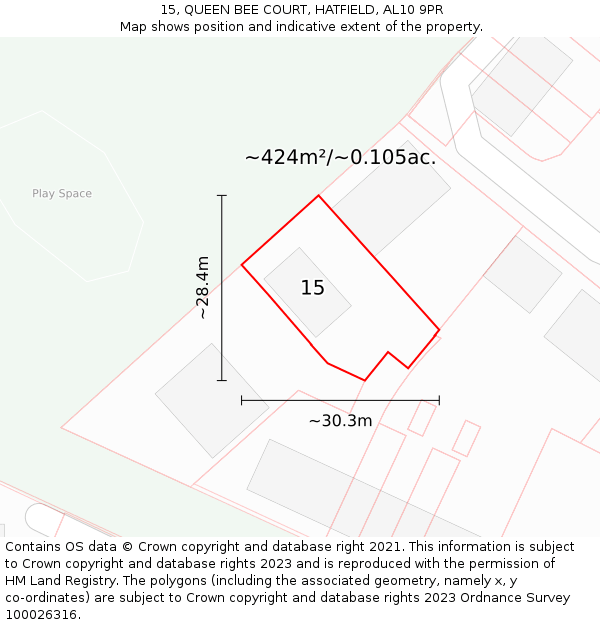 15, QUEEN BEE COURT, HATFIELD, AL10 9PR: Plot and title map