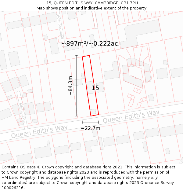 15, QUEEN EDITHS WAY, CAMBRIDGE, CB1 7PH: Plot and title map