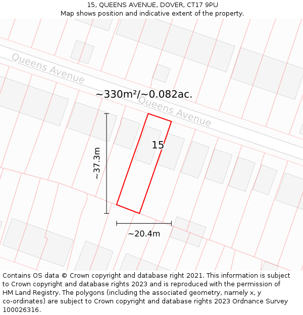 15, QUEENS AVENUE, DOVER, CT17 9PU: Plot and title map