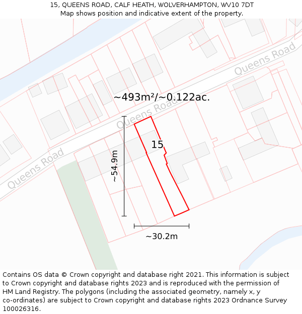 15, QUEENS ROAD, CALF HEATH, WOLVERHAMPTON, WV10 7DT: Plot and title map