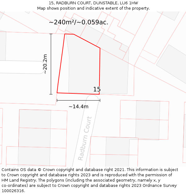 15, RADBURN COURT, DUNSTABLE, LU6 1HW: Plot and title map