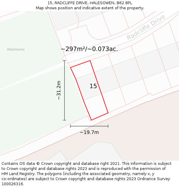 15, RADCLIFFE DRIVE, HALESOWEN, B62 8PL: Plot and title map