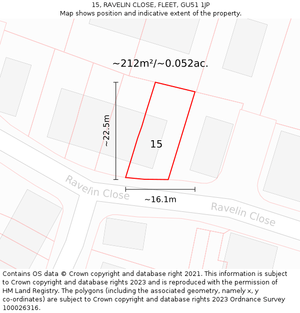 15, RAVELIN CLOSE, FLEET, GU51 1JP: Plot and title map