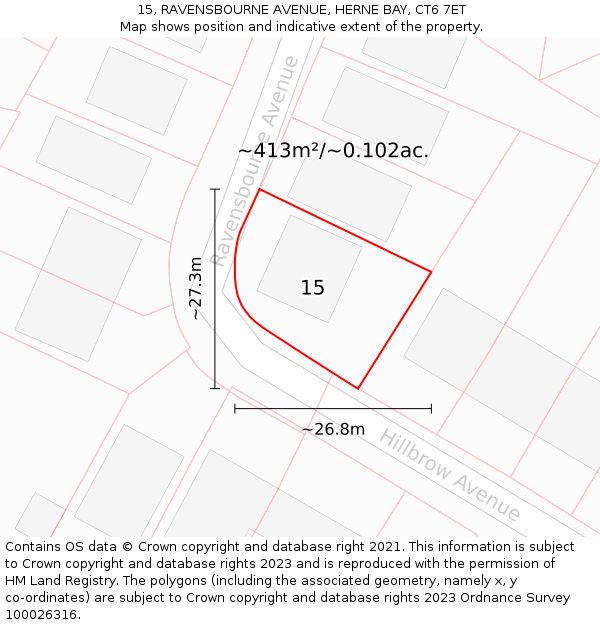 15, RAVENSBOURNE AVENUE, HERNE BAY, CT6 7ET: Plot and title map