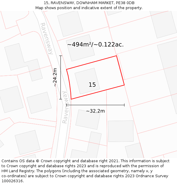 15, RAVENSWAY, DOWNHAM MARKET, PE38 0DB: Plot and title map