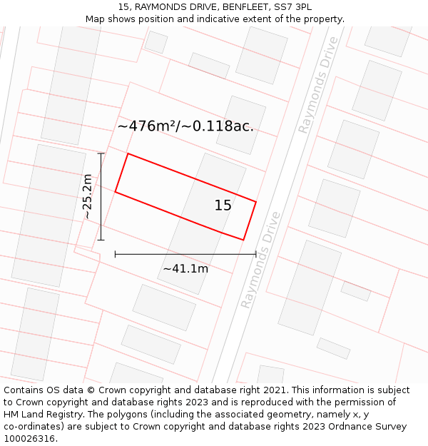 15, RAYMONDS DRIVE, BENFLEET, SS7 3PL: Plot and title map