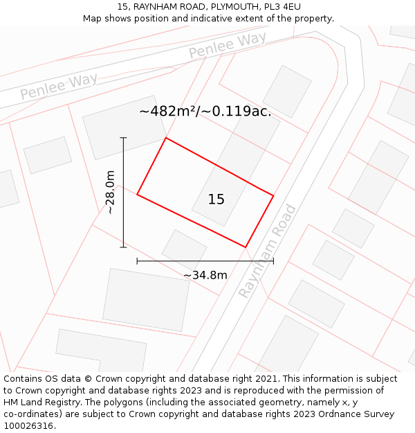 15, RAYNHAM ROAD, PLYMOUTH, PL3 4EU: Plot and title map