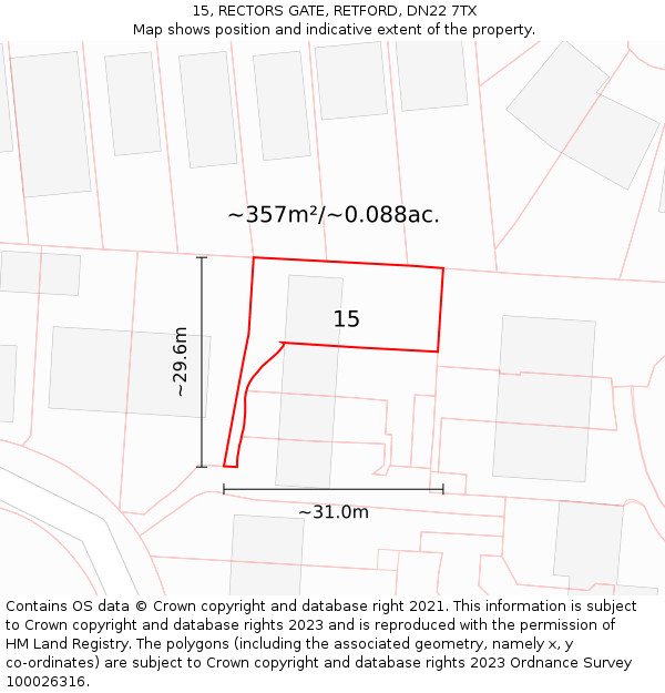 15, RECTORS GATE, RETFORD, DN22 7TX: Plot and title map