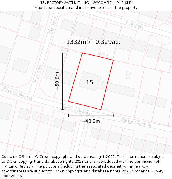 15, RECTORY AVENUE, HIGH WYCOMBE, HP13 6HN: Plot and title map