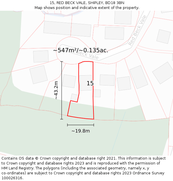 15, RED BECK VALE, SHIPLEY, BD18 3BN: Plot and title map