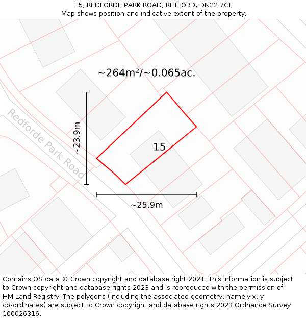 15, REDFORDE PARK ROAD, RETFORD, DN22 7GE: Plot and title map