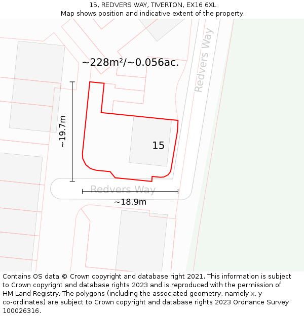 15, REDVERS WAY, TIVERTON, EX16 6XL: Plot and title map