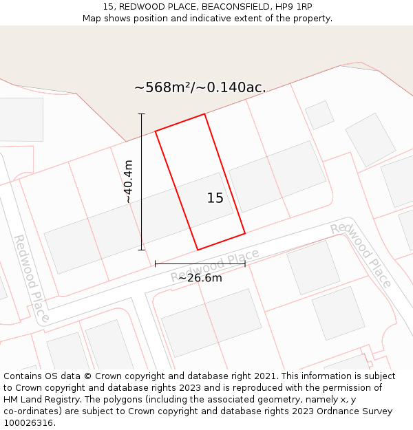 15, REDWOOD PLACE, BEACONSFIELD, HP9 1RP: Plot and title map