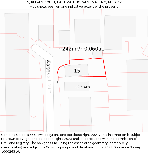 15, REEVES COURT, EAST MALLING, WEST MALLING, ME19 6XL: Plot and title map