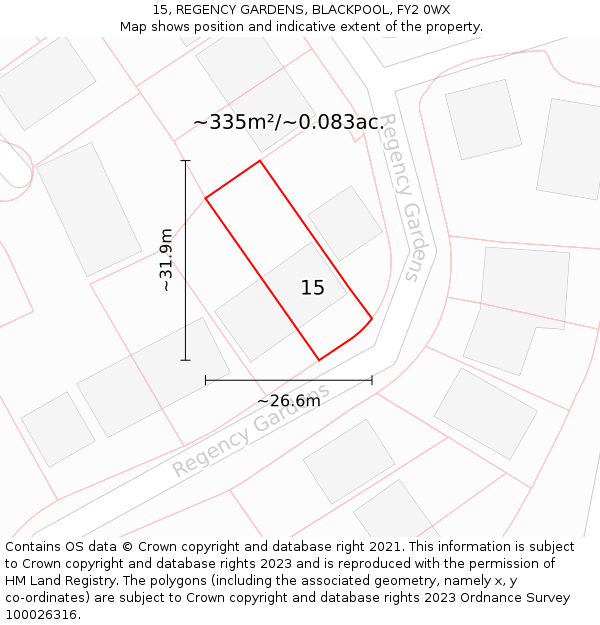 15, REGENCY GARDENS, BLACKPOOL, FY2 0WX: Plot and title map
