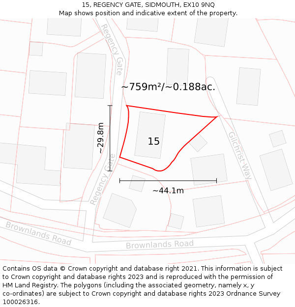 15, REGENCY GATE, SIDMOUTH, EX10 9NQ: Plot and title map