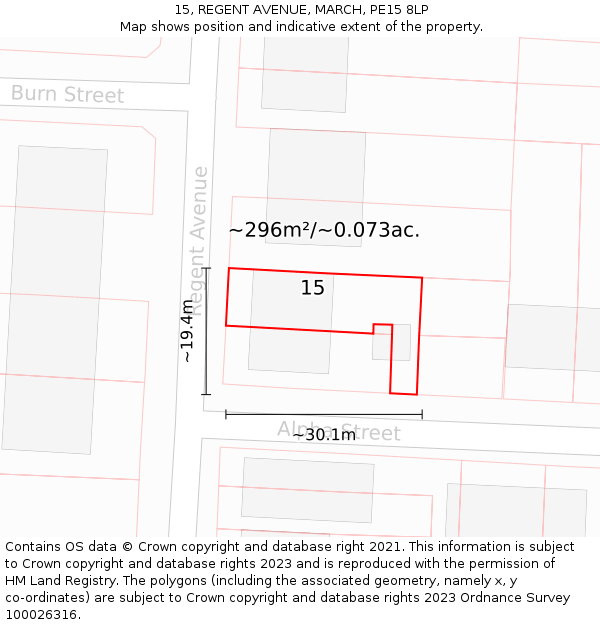 15, REGENT AVENUE, MARCH, PE15 8LP: Plot and title map