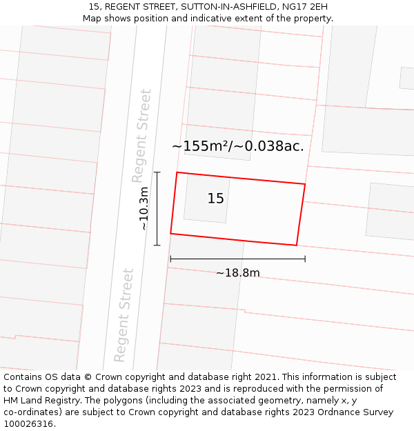 15, REGENT STREET, SUTTON-IN-ASHFIELD, NG17 2EH: Plot and title map