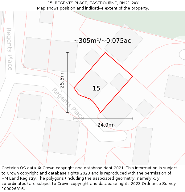 15, REGENTS PLACE, EASTBOURNE, BN21 2XY: Plot and title map