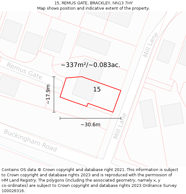 15, REMUS GATE, BRACKLEY, NN13 7HY: Plot and title map