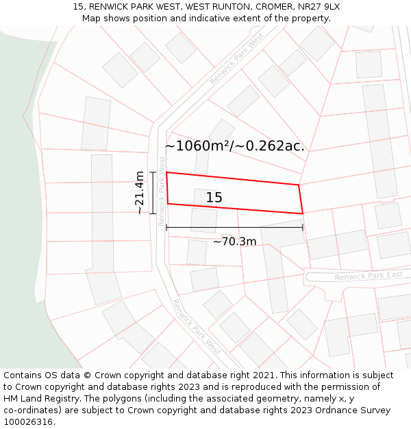 15, RENWICK PARK WEST, WEST RUNTON, CROMER, NR27 9LX: Plot and title map