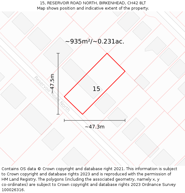 15, RESERVOIR ROAD NORTH, BIRKENHEAD, CH42 8LT: Plot and title map