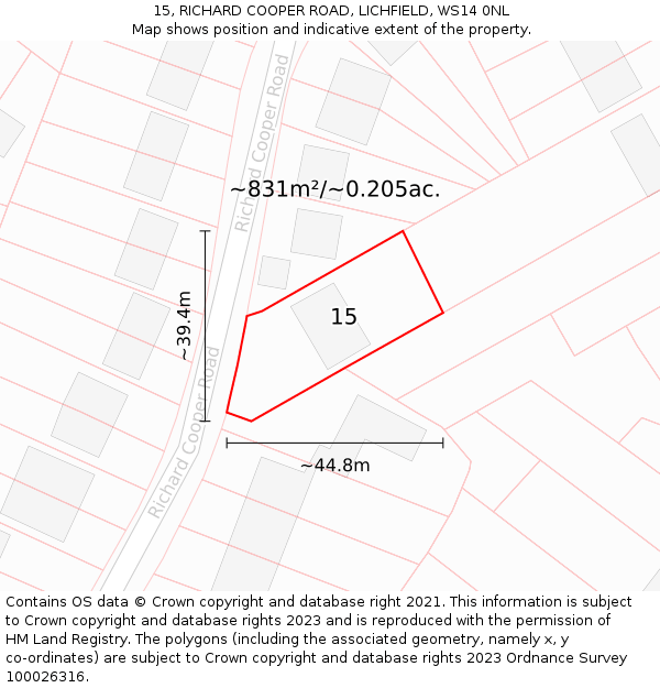 15, RICHARD COOPER ROAD, LICHFIELD, WS14 0NL: Plot and title map