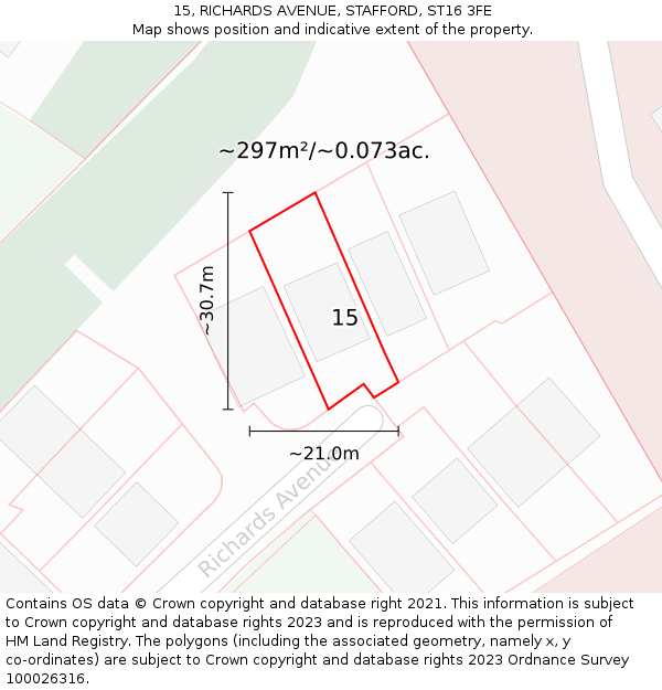 15, RICHARDS AVENUE, STAFFORD, ST16 3FE: Plot and title map